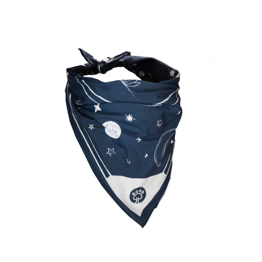 Desert Night dog bandana displayed on ghost mannequins, showing fit and design details.