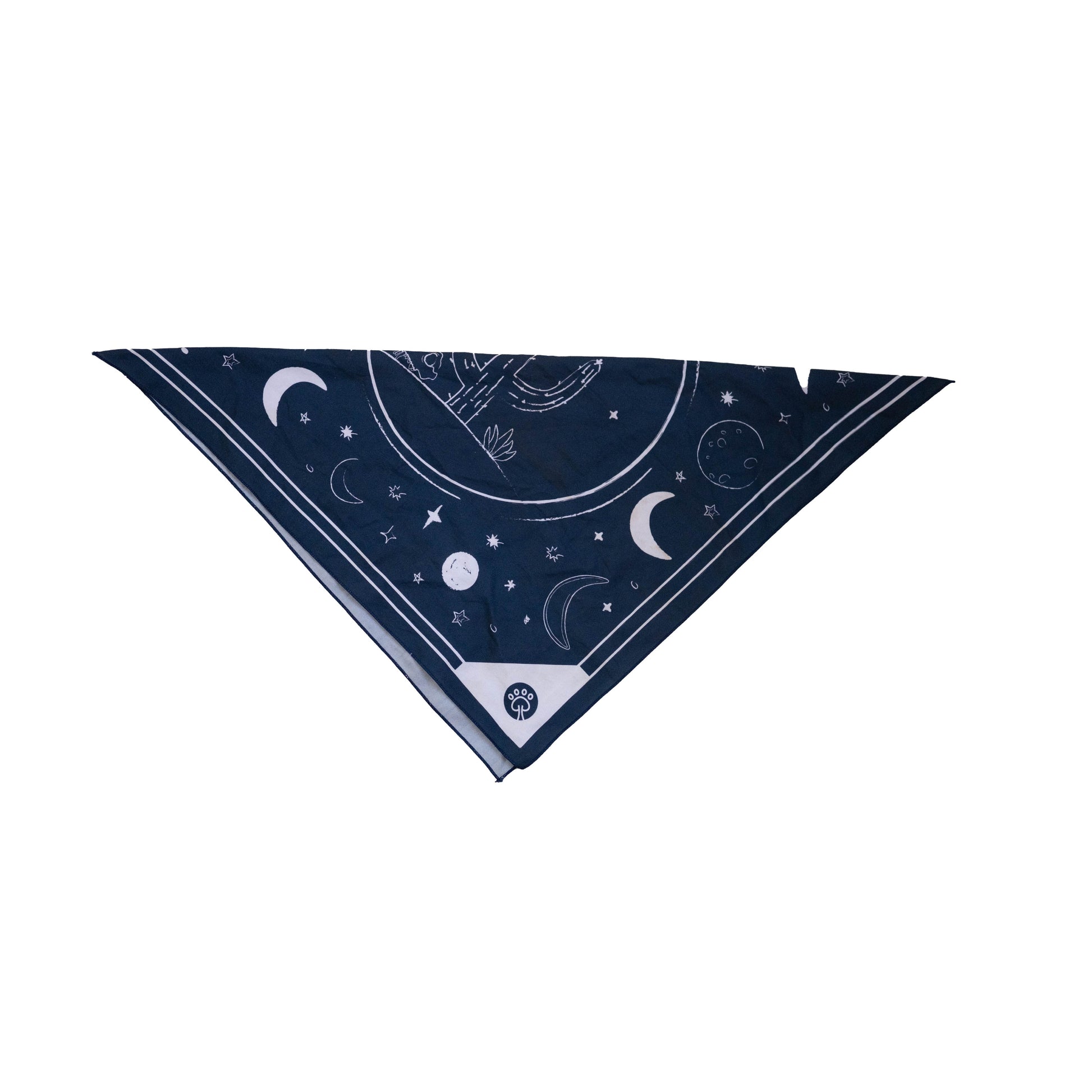 Desert Night dog bandana laid flat, featuring HOWLIDAYS Co. logo and fabric details.