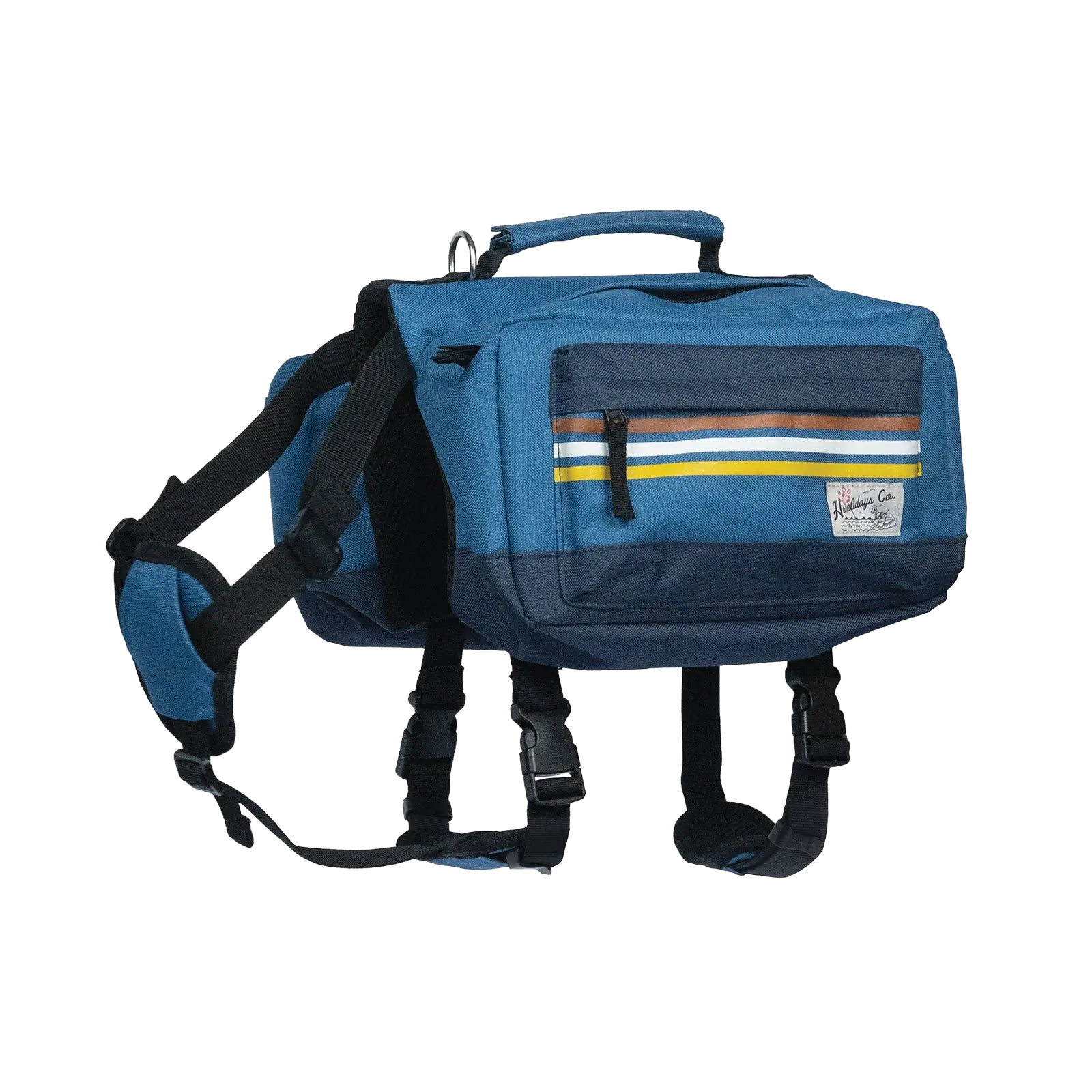 Vista a 45 grados de una mochila resistente para perros, mostrando su diseño ergonómico y ajuste seguro.