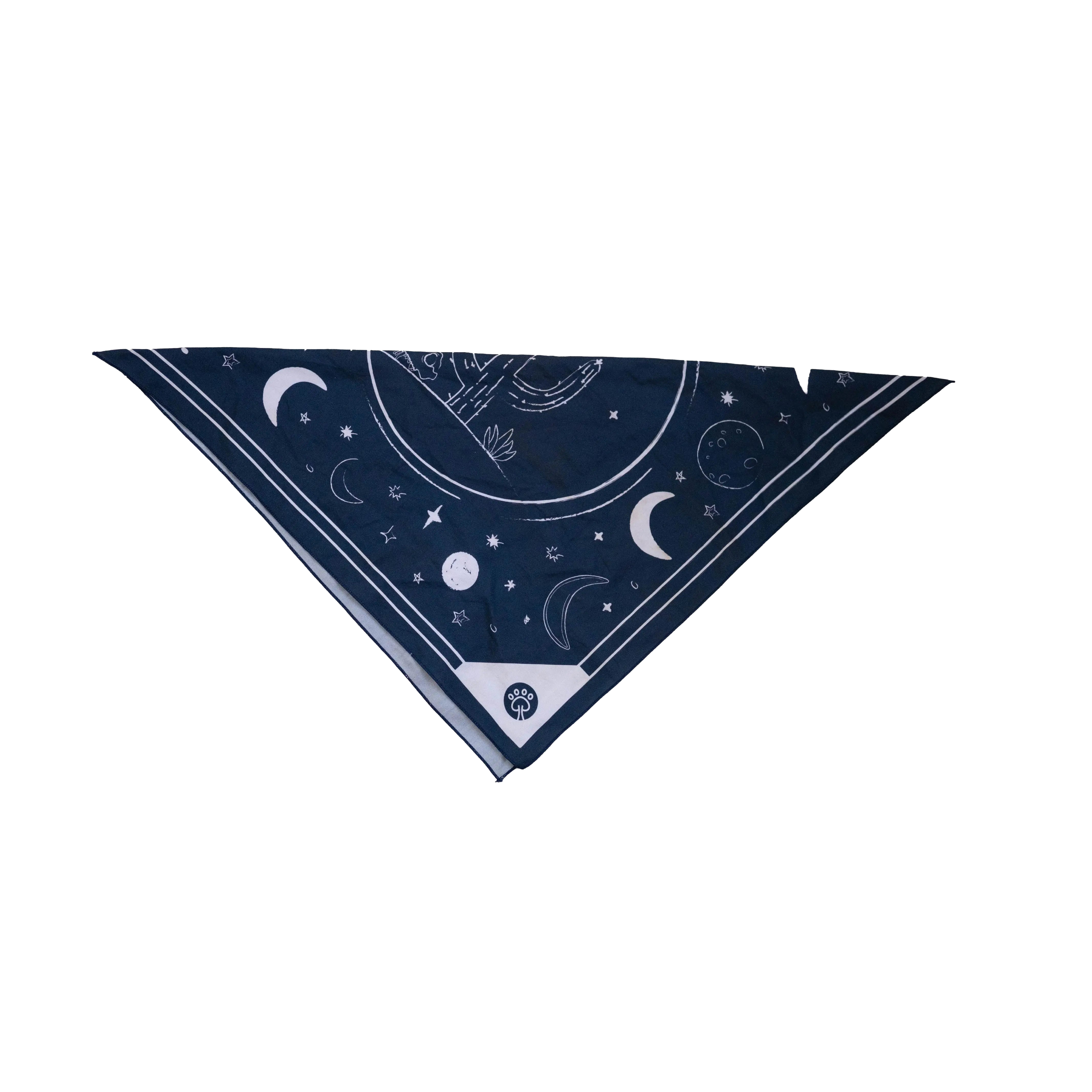 Desert Night Dog Bandana laid flat, showing logo and fabric details.